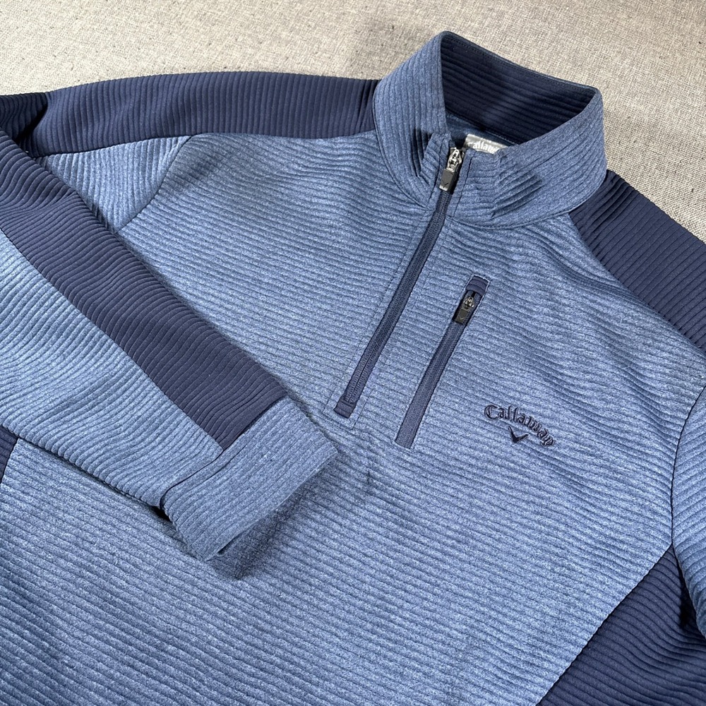 Callaway Quarter Zip Pullover Mens Medium Blue Opti-Dri Textured Golf Sweater
